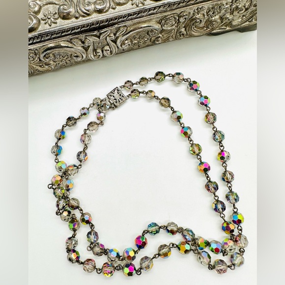 Vintage Deco Iridescent Borealis Bead Necklace - Picture 7 of 12